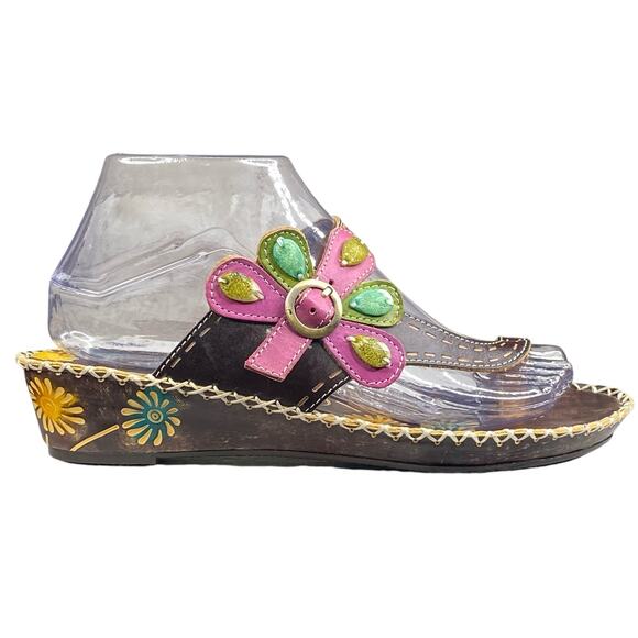 L’artiste X Spring Step Santorini Brown Floral Sandal Size 38 US 7.5/8 - Picture 1 of 12